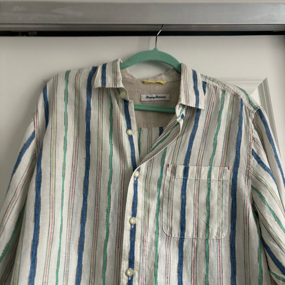Tommy Bahama Striped Linen Button Down Shirt Sz M Resort - Picture 2 of 7